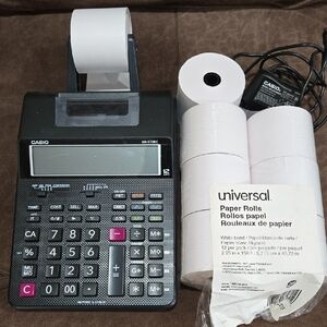 Casio Black Calculator with White Paper Rolls
